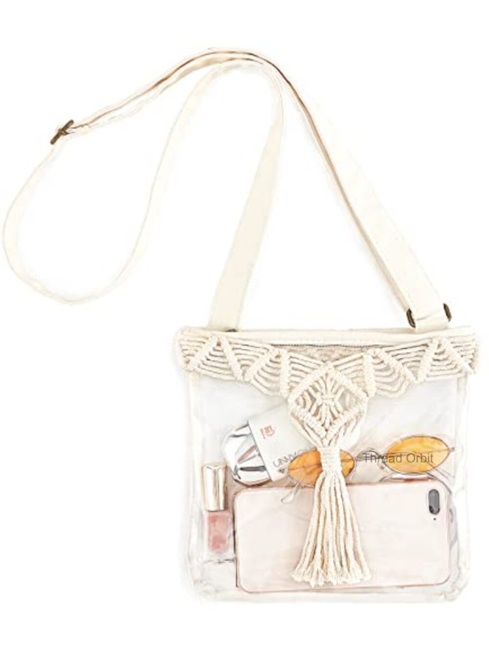 Clear Crossbody Bag Stadium Approved Boho Macrame Purse Heavy Duty PVC